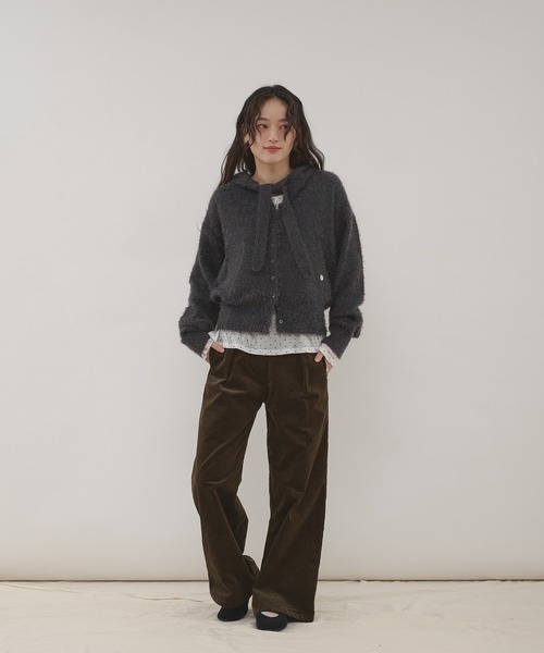 MUHET(ミュエータ)の「shaggy hooded ribbon knit cardigan / リボン付きフードカーディガン(カーディガン/ボレロ・レディース・ネイビー/ブラウン/カーキ/チャコールグレー・FREE)」の19枚目の写真