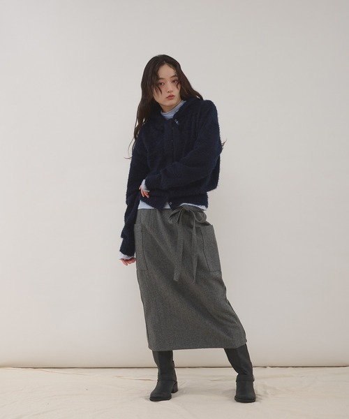 MUHET(ミュエータ)の「shaggy hooded ribbon knit cardigan / リボン付きフードカーディガン(カーディガン/ボレロ・レディース・ネイビー/ブラウン/カーキ/チャコールグレー・FREE)」の14枚目の写真