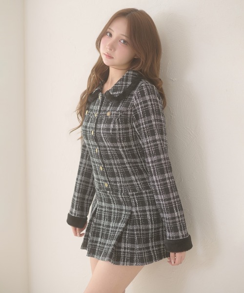 Ambre Neige(アンブルネージュ)の「tweed tuck pleats mini one-piece / ツイードタックプリーツミニワンピース(ワンピース・レディース・ブラック/オフホワイト・FREE)」の21枚目の写真