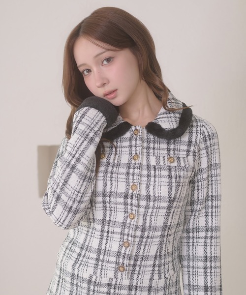 Ambre Neige(アンブルネージュ)の「tweed tuck pleats mini one-piece / ツイードタックプリーツミニワンピース(ワンピース・レディース・ブラック/オフホワイト・FREE)」の8枚目の写真