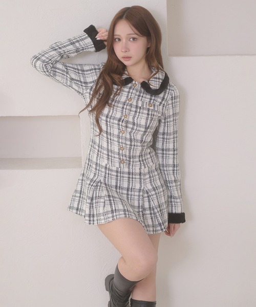 Ambre Neige(アンブルネージュ)の「tweed tuck pleats mini one-piece / ツイードタックプリーツミニワンピース(ワンピース・レディース・ブラック/オフホワイト・FREE)」の6枚目の写真