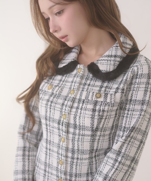 Ambre Neige(アンブルネージュ)の「tweed tuck pleats mini one-piece / ツイードタックプリーツミニワンピース(ワンピース・レディース・ブラック/オフホワイト・FREE)」の9枚目の写真