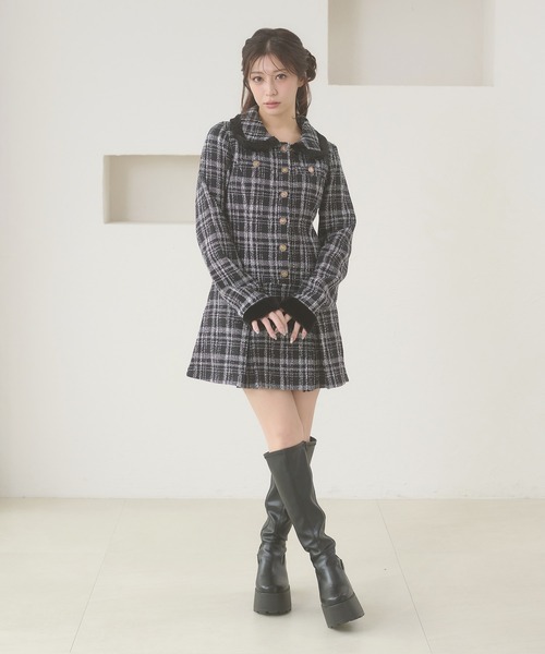 Ambre Neige(アンブルネージュ)の「tweed tuck pleats mini one-piece / ツイードタックプリーツミニワンピース(ワンピース・レディース・ブラック/オフホワイト・FREE)」の16枚目の写真