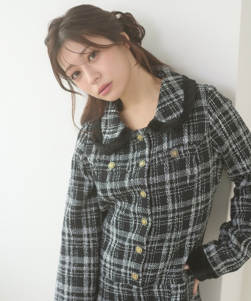 Ambre Neige(アンブルネージュ)の「tweed tuck pleats mini one-piece / ツイードタックプリーツミニワンピース(ワンピース・レディース・ブラック/オフホワイト・FREE)」の15枚目の写真