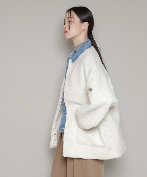 セール】ソフトボアノーカラーミドルコート（ノーカラーコート）｜NANO