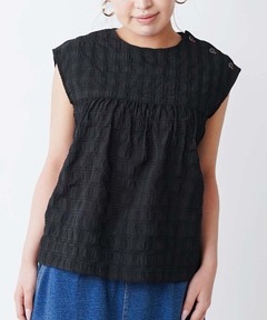 シアサッカーチェックノースリーブブラウス