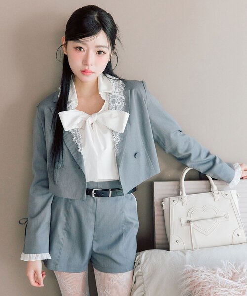 OLIVE des OLIVE（オリーブデオリーブ）の「【セットアップ対応/レース取り外し可】レース衿ショート丈テーラードジャケット（テーラードジャケット・レディース・ブラウン/ネイビー/グレー・FREE）」の11枚目の写真