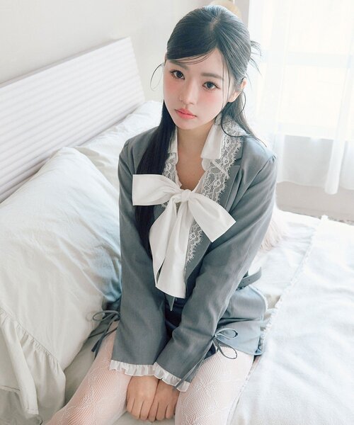 OLIVE des OLIVE（オリーブデオリーブ）の「【セットアップ対応/レース取り外し可】レース衿ショート丈テーラードジャケット（テーラードジャケット・レディース・ブラウン/ネイビー/グレー・FREE）」の14枚目の写真