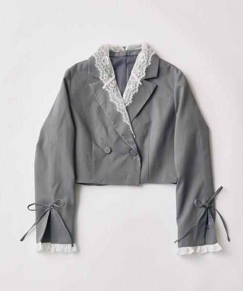 OLIVE des OLIVE（オリーブデオリーブ）の「【セットアップ対応/レース取り外し可】レース衿ショート丈テーラードジャケット（テーラードジャケット・レディース・ブラウン/ネイビー/グレー・FREE）」の17枚目の写真
