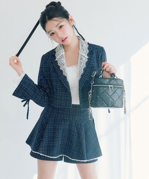 OLIVE des OLIVE（オリーブデオリーブ）の「【セットアップ対応/レース取り外し可】レース衿ショート丈テーラードジャケット（テーラードジャケット・レディース・ブラウン/ネイビー/グレー・FREE）」の19枚目の写真