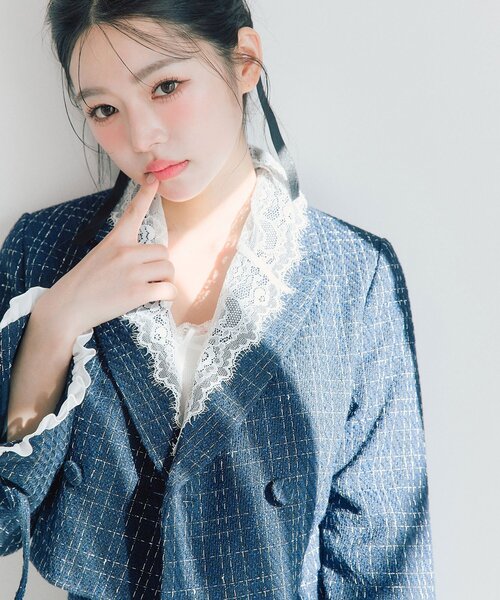 OLIVE des OLIVE（オリーブデオリーブ）の「【セットアップ対応/レース取り外し可】レース衿ショート丈テーラードジャケット（テーラードジャケット・レディース・ブラウン/ネイビー/グレー・FREE）」の21枚目の写真