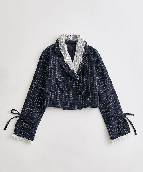 セール】レース衿ショート丈テーラードジャケット（テーラード