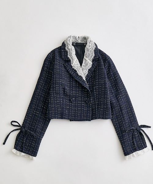 OLIVE des OLIVE（オリーブデオリーブ）の「レース衿ショート丈テーラードジャケット（テーラードジャケット・レディース・ブラウン/ネイビー/グレー・FREE）」の3枚目の写真