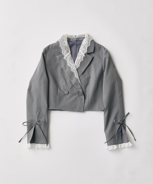 OLIVE des OLIVE（オリーブデオリーブ）の「レース衿ショート丈テーラードジャケット（テーラードジャケット・レディース・ブラウン/ネイビー/グレー・FREE）」の2枚目の写真