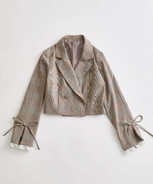 OLIVE des OLIVE（オリーブデオリーブ）の「レース衿ショート丈テーラードジャケット（テーラードジャケット・レディース・ブラウン/ネイビー/グレー・FREE）」の4枚目の写真