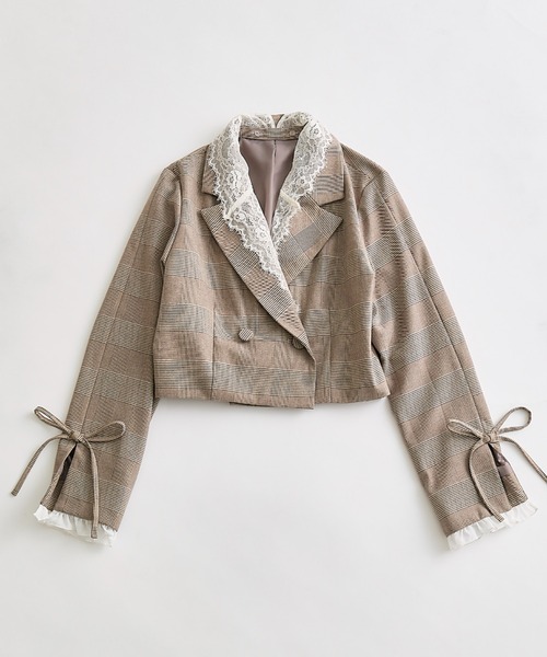 OLIVE des OLIVE（オリーブデオリーブ）の「【セットアップ対応/レース取り外し可】レース衿ショート丈テーラードジャケット（テーラードジャケット・レディース・ブラウン/ネイビー/グレー・FREE）」の7枚目の写真