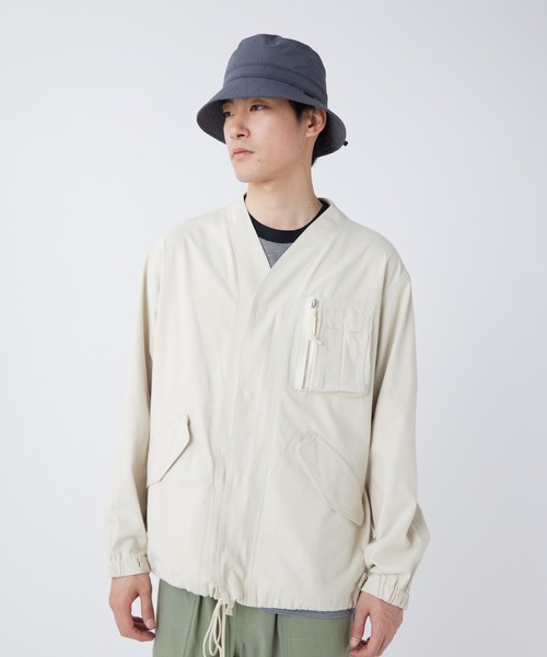 Snow Peak（スノーピーク）の「Snow Peak / TAKIBI Herringbone Collarless Jacket ヘリンボーンノーカラージャケット（ノーカラージャケット・メンズ・ホワイト/ブラック/アーミー・XL/L/M/S）」の2枚目の写真