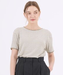 フィッシャーマンコットンストライプ半袖Tシャツカーキ
