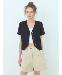Cotton Pintuck Short Pants Beige