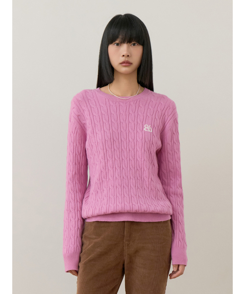 Bb' BENETTON(ビーフラットベネトン)の「ラウンドケーブルニット (ピンク)(ニット/セーター・レディース・その他・ONE SIZE)」の1枚目の写真