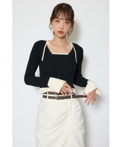 rienda(リエンダ)の「ペプラムキャミセットニットカーディガン 春服(ニット/セーター・レディース・ライトピンク/ブラック/イエロー・FREE)」の4枚目の写真