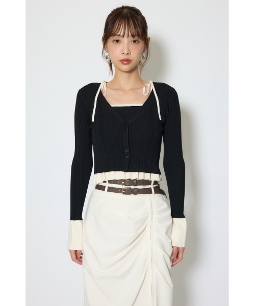 rienda(リエンダ)の「ペプラムキャミセットニットカーディガン 春服(ニット/セーター・レディース・ライトピンク/ブラック/イエロー・FREE)」の9枚目の写真