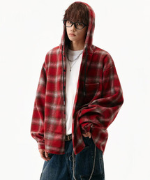 neos（ネオス）の「【neos】フード付き チェックシャツ パーカー メンズ ルーズシルエット オンブレー オーバーサイズ ユニセックス（シャツ/ブラウス）」