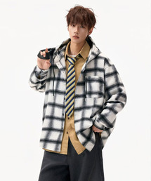 neos（ネオス）の「【neos】フード付き チェックシャツ パーカー メンズ ルーズシルエット オンブレー オーバーサイズ ユニセックス（シャツ/ブラウス）」