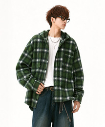 FVLMEN（フルメン）の「■2026AW 新色追加【neos】フード付き チェックシャツ パーカー メンズ ルーズシルエット オンブレー オーバーサイズ ユニセックス（シャツ/ブラウス）」