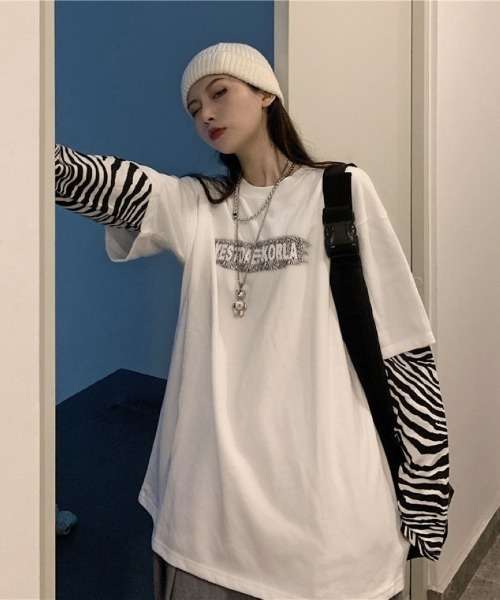 Ritzy(リッツィー)の「ゼブラ柄レイヤード T シャツ(Tシャツ/カットソー・レディース・ブラック/ホワイト・L/M)」の7枚目の写真