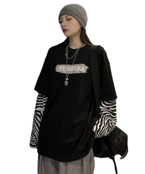 Ritzy(リッツィー)の「ゼブラ柄レイヤード T シャツ(Tシャツ/カットソー・レディース・ブラック/ホワイト・L/M)」の8枚目の写真