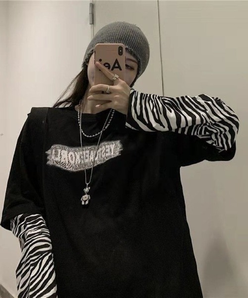 Ritzy(リッツィー)の「ゼブラ柄レイヤード T シャツ(Tシャツ/カットソー・レディース・ブラック/ホワイト・L/M)」の13枚目の写真