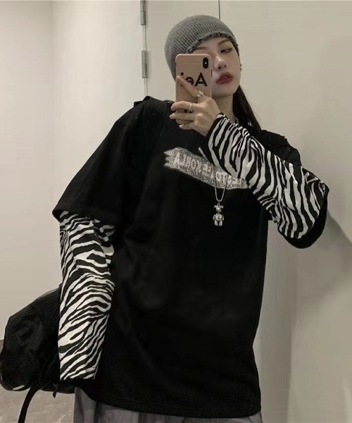 Ritzy(リッツィー)の「ゼブラ柄レイヤード T シャツ(Tシャツ/カットソー・レディース・ブラック/ホワイト・L/M)」の14枚目の写真