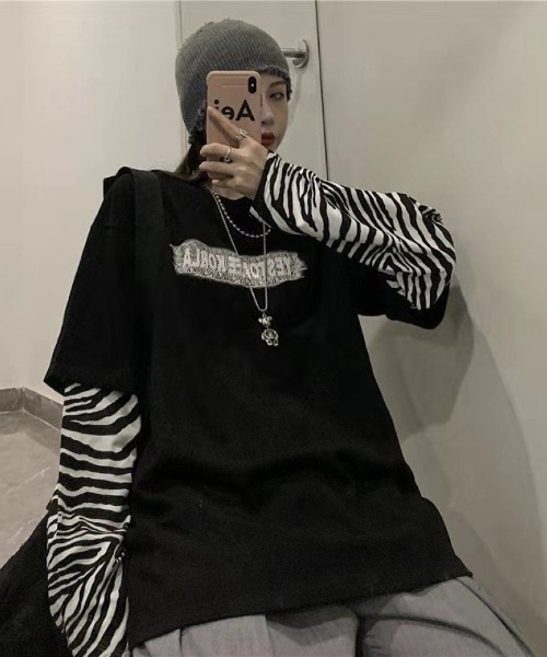 Ritzy(リッツィー)の「ゼブラ柄レイヤード T シャツ(Tシャツ/カットソー・レディース・ブラック/ホワイト・L/M)」の15枚目の写真