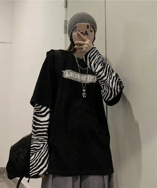 Ritzy(リッツィー)の「ゼブラ柄レイヤード T シャツ(Tシャツ/カットソー・レディース・ブラック/ホワイト・L/M)」の16枚目の写真