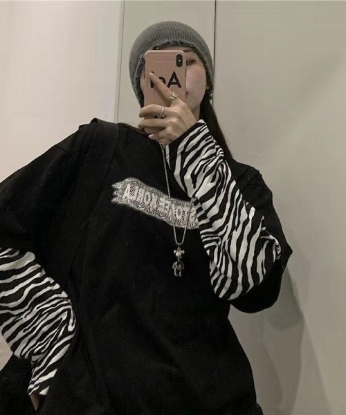 Ritzy(リッツィー)の「ゼブラ柄レイヤード T シャツ(Tシャツ/カットソー・レディース・ブラック/ホワイト・L/M)」の17枚目の写真