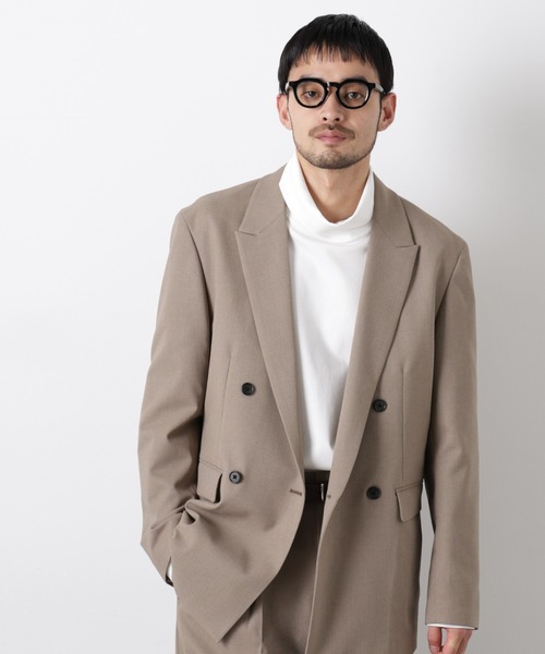 NANO universe（ナノユニバース）の「Reflax(R)オックスダブルブレストジャケット（セットアップ可）（テーラードジャケット・メンズ・ブラック/カーキ/ベージュ・M/L）」の2枚目の写真
