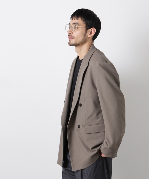 NANO universe（ナノユニバース）の「Reflax(R)オックスダブルブレストジャケット（セットアップ可）（テーラードジャケット・メンズ・ブラック/カーキ/ベージュ・M/L）」の3枚目の写真
