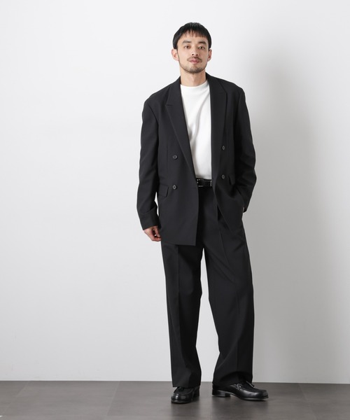 NANO universe（ナノユニバース）の「Reflax(R)オックスダブルブレストジャケット（セットアップ可）（テーラードジャケット・メンズ・ブラック/カーキ/ベージュ・M/L）」の4枚目の写真