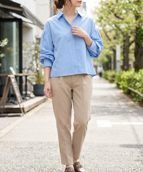 HARUYAMA(ハルヤマ)の「Emilyan ヴィンテージブロード短丈ボリューム袖シャツ(シャツ/ブラウス・レディース・ベージュ/サックスブルー/オフホワイト・F)」の1枚目の写真