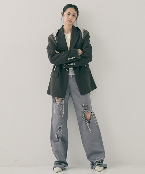 tanakadaisuke(タナカダイスケ)の「【tanakadaisuke/タナカダイスケ】garter collar peaked lapel jacket/ギャザーカラーピークドラペルジャケット(その他アウター・レディース・ブラック/ブラウン・FREE)」の3枚目の写真