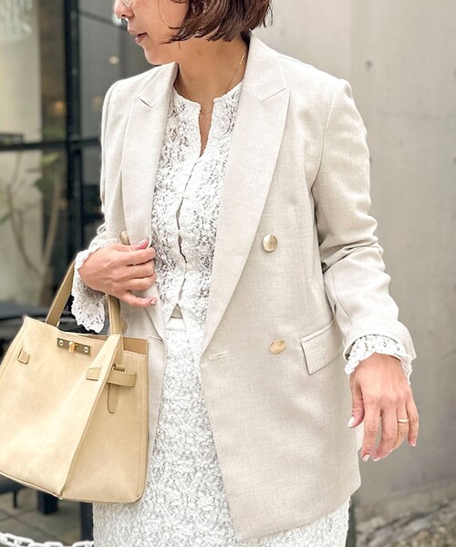 NOLLEY’S Sophi（ノーリーズソフィ）の「《セットアップ対応》ウォッシャブルスラブオックスダブルジャケット（テーラードジャケット・レディース・ネイビー/ベージュ・38/36/34）」の2枚目の写真