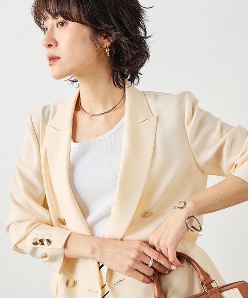 NOLLEY’S Sophi(ノーリーズソフィ)の「《セットアップ対応》ウォッシャブルスラブオックスダブルジャケット(テーラードジャケット・レディース・ネイビー/ベージュ/アイボリー・38/36/34)」の2枚目の写真