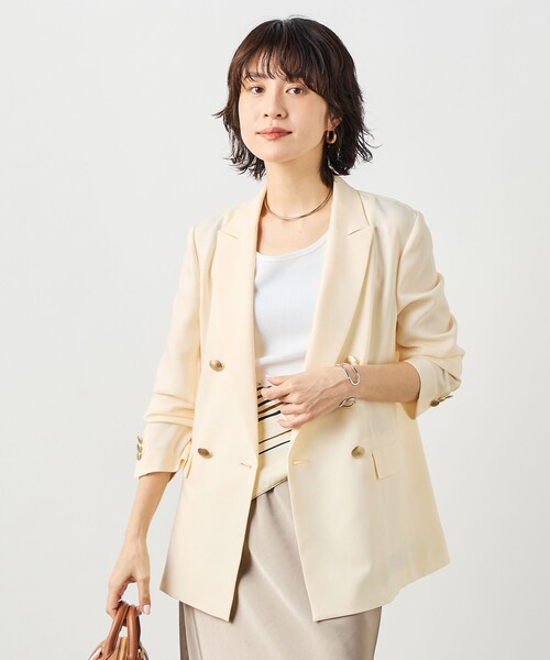 NOLLEY’S Sophi（ノーリーズソフィ）の「《セットアップ対応》ウォッシャブルスラブオックスダブルジャケット（テーラードジャケット・レディース・ネイビー/ベージュ・38/36/34）」の16枚目の写真