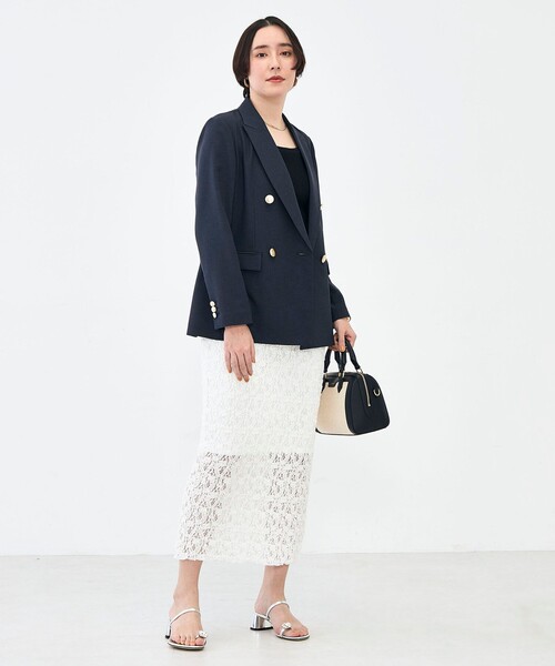 NOLLEY’S Sophi（ノーリーズソフィ）の「《セットアップ対応》ウォッシャブルスラブオックスダブルジャケット（テーラードジャケット・レディース・ネイビー/ベージュ・38/36/34）」の9枚目の写真