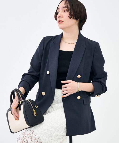 NOLLEY’S Sophi（ノーリーズソフィ）の「《セットアップ対応》ウォッシャブルスラブオックスダブルジャケット（テーラードジャケット・レディース・ネイビー/ベージュ・38/36/34）」の7枚目の写真