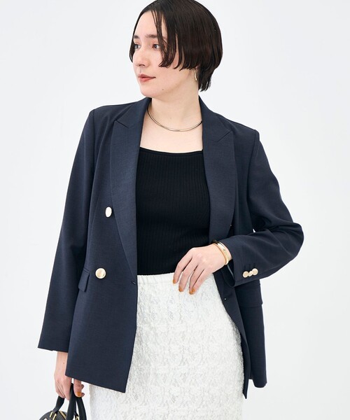 NOLLEY’S Sophi（ノーリーズソフィ）の「《セットアップ対応》ウォッシャブルスラブオックスダブルジャケット（テーラードジャケット・レディース・ネイビー/ベージュ・38/36/34）」の5枚目の写真