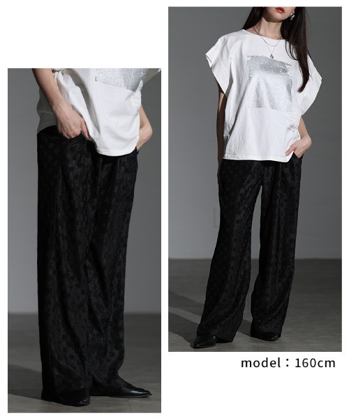 Sawa a la mode（サワアラモード）の「ドット柄エンボスプリーツイージーパンツ（その他パンツ・レディース・ブラック/オリーブ・FREE）」の3枚目の写真