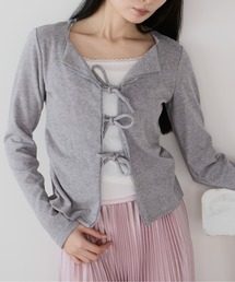 3連リボン レースネックカーディガントップス 冬服