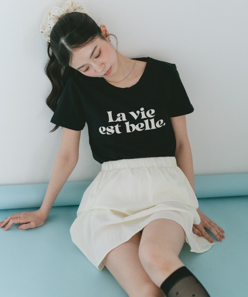 VANNIE U(ヴァニーユー)の「コンパクトバイカラーロゴTシャツ(Tシャツ/カットソー・レディース・ブラック/ホワイト/ネイビー・FREE)」の3枚目の写真